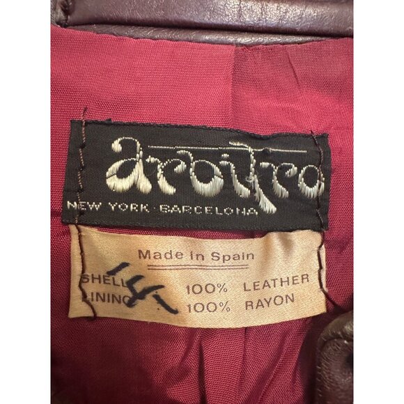 Vintage  Leather Jacket Womens Size 38 Burgundy Full Zip Made In Spain - Picture 3 of 9